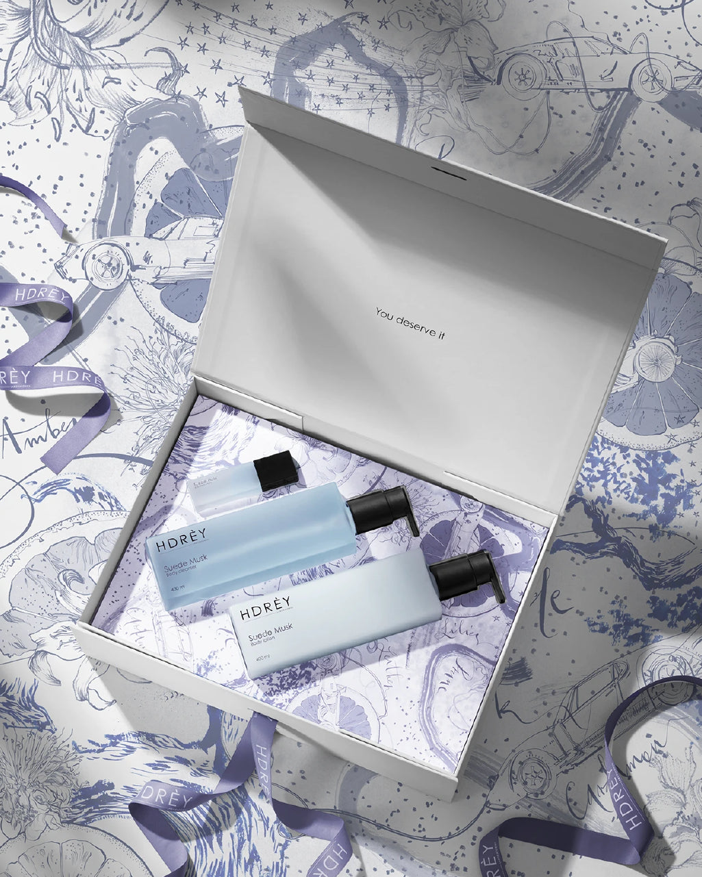 Zestaw do pielęgnacji ciała Suede Musk M – Żel, balsam i perfumy