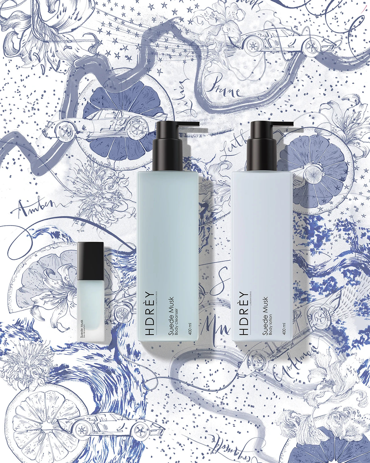 Zestaw do pielęgnacji ciała Suede Musk M – Żel, balsam i perfumy